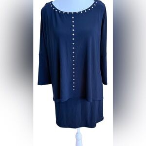 NWT JOSEPH RIBKOFF Studded Navy Blue Tunic Overlay Knit Mini Dress Size 6